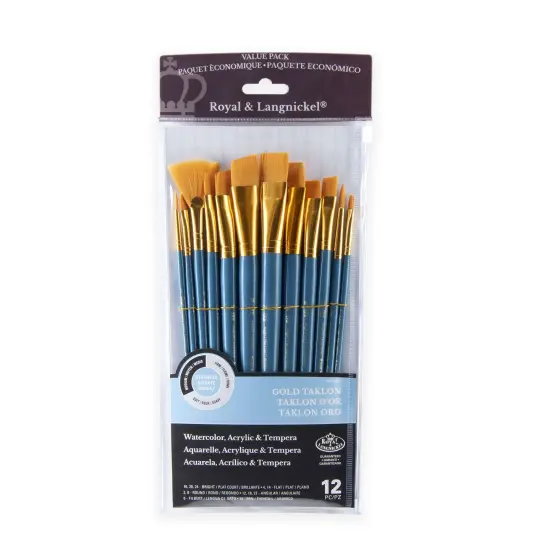 RSET-9307 | 12pc Golden Taklon Long Handle Variety Brush Set {1}