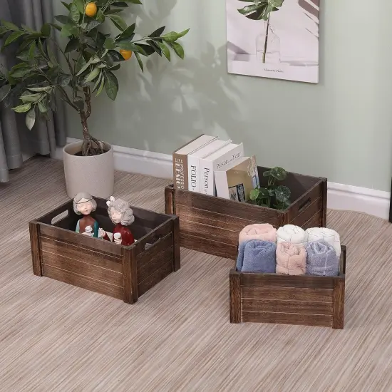 Farmhouse Antique Black Wooden Crate for storage,Rustic Decorative Boxes,Set Of 3 Extra Large Nesting Wooden Storage Crates For display ,Handmade Natural Solid Wood Box (Rustic Black) {4}