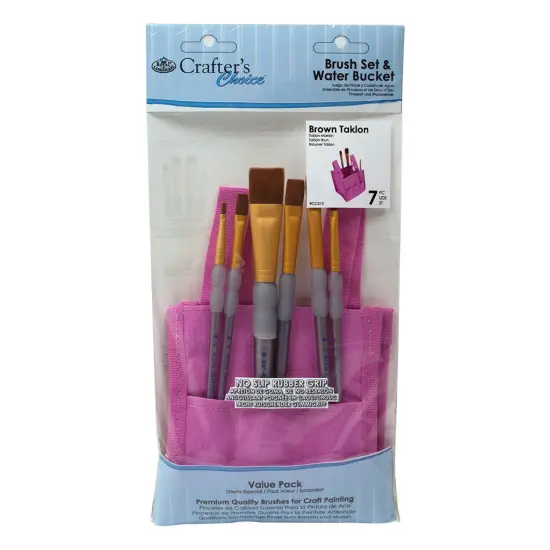 RCC 515 | Crafter's Choice™ 6pc Brown Taklon Variety Brush Set & Water Bucket {1}