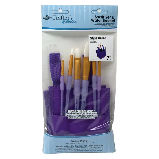 RCC 518 | Crafter's Choice&trade; 7pc White Taklon Brush Set & Water Bucket {1}