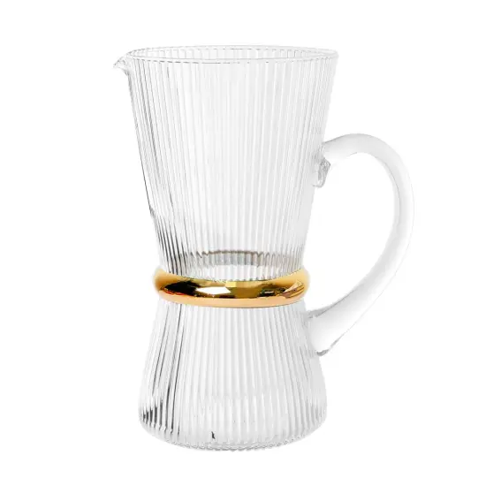 Ribbed Glass Pitcher with Band By Kinor Decor Grey {2}