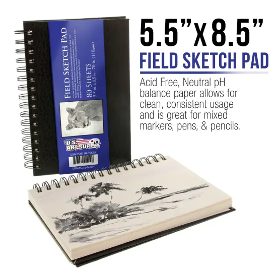 5.5" x 8.5" Premium Hardbound Sketch Book, 2 Pack, 80 Sheets Each, 70 lb (110gsm) - Hardcover Spiral Bound Artist Field, Small Sketch Pad, Acid-Free Drawing Pad - Adults, Students {2}