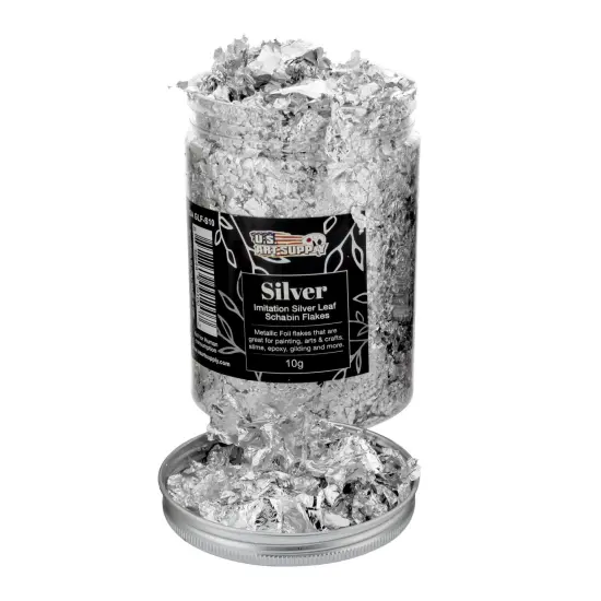 Metallic Foil Schabin Gilding Flakes, Imitation Silver10 Gram Bottle - Metal Leaf Foil Flakes for Resin, Nails, Crafts, Painting, Jewelry, Slime, Arts and Crafts {6}