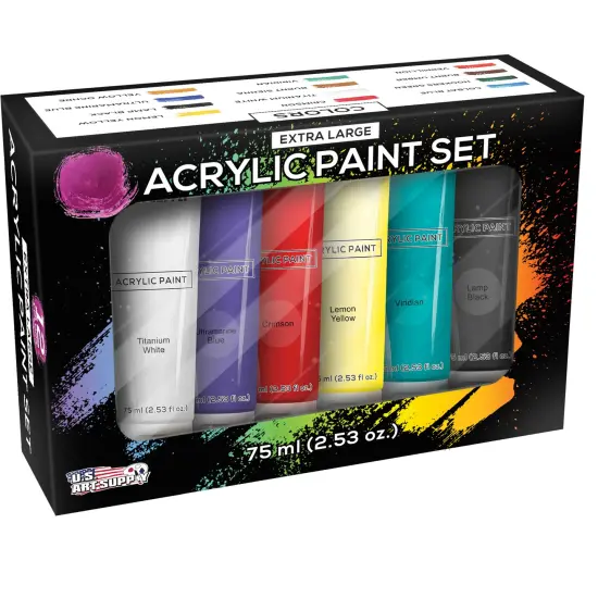U.S. Art Supply Professional 12 Color Set of Acrylic Paint in Extra-Large 75ml Tubes - Rich Vivid Colors, Artist Painting, Students, Beginners, Adults {5}