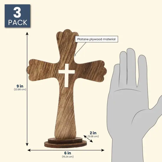 3 Pack Catholic Wooden Cross Baptism Centerpieces for Tables, Communion, Home Decor (6 x 9 In) Brown {4}
