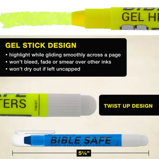 U.S. Office Supply Bible Safe Highlighter Set of 6 Bright Flouresent Colors, Dry Bible Highlighters No Bleed, Fade or Smear, Safe Gel Markers, Accessories, Study Guide {3}