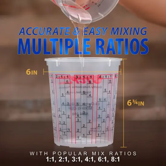 Paint Mixing Cups, 64-Ounce (12 Pack) - Plastic Measuring Cups for Liquids, Automotive Painting, Epoxy Resin, Acrylic Arts, Crafts, Disposable or Reusable, Graduated, Mixing Ratios {3}