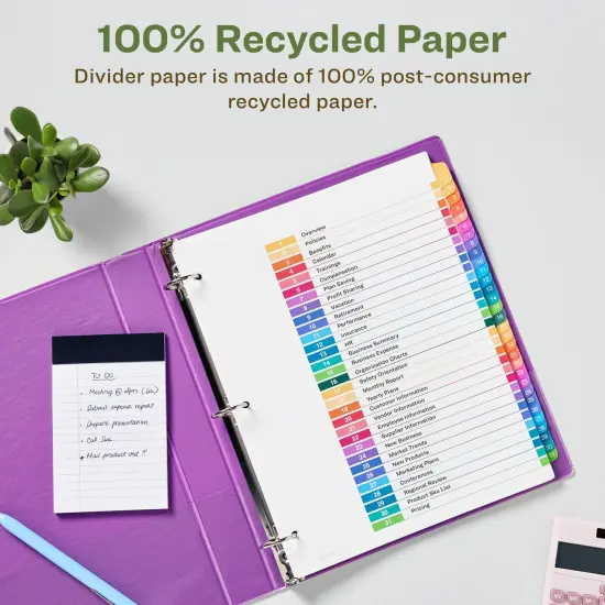 Avery EcoFriendly Recycled 1-31 Dividers for 3 Ring Binders, 31 Tabs per Set, Customizable Table of Contents, Multicolor Tabs (11084) {3}