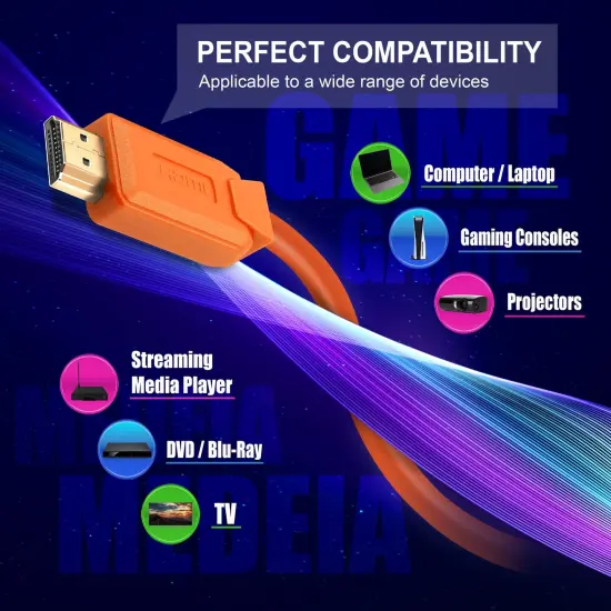 Insten - HDMI Male to Male Cable, 2.1 Version, 8K 60Hz, 48Gbps, PVC Cable, Gold Connectors, 3ft , Orange {6}