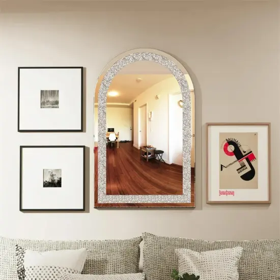 Crystal Decor Wall Mirror Arch Mirror for Bathroom Bedroom Living Room Entryway {1}