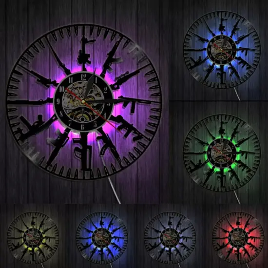 12inch Vinyl Record Clock 7-Color LED Light Bullets Guns Luminous Wall Clock {3}