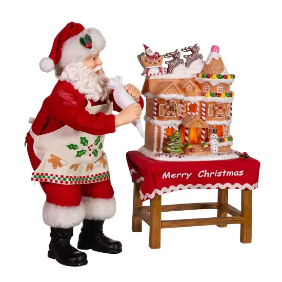 10.5" Fabrich&eacute;&trade; Battery-Operated Santa With Gingerbread Houses, 2-Piece Set {2}