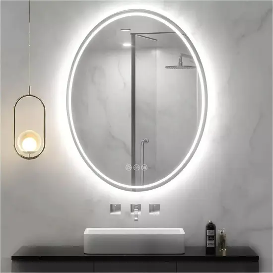 Oval LED Bathroom Mirror with Back Light Large HD Vanity Mirror AntiFog Dimmable {1}