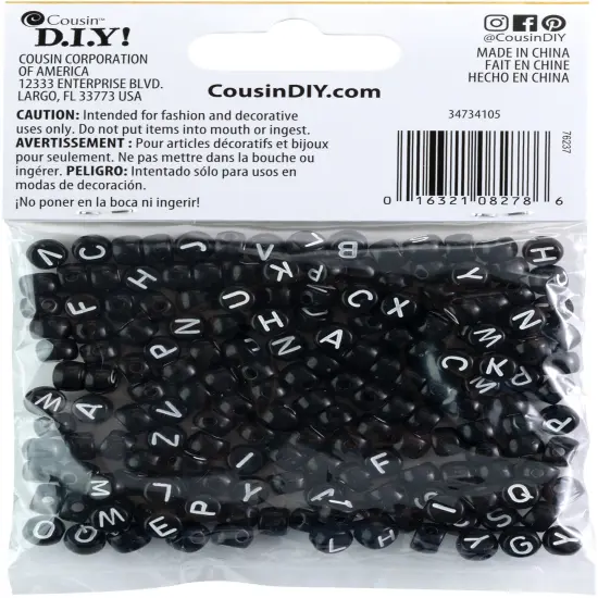 CousinDIY Fun Pack Acrylic Alphabet Beads-Round Black 185/Pkg {2}