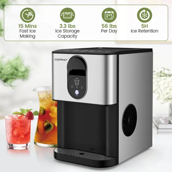 Costway 56 lbs/24 H Pepple Chewable Countertop Ice Maker with Self-Cleaning System {4}