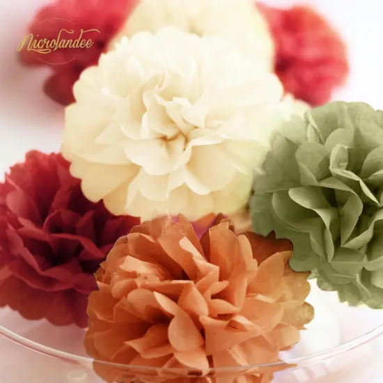 15 Pieces Fall Wedding Decorations - Pumpkin Orange Sage Green Ivory Tissue Pom Poms Decor, Dots Paper Garland for Thanksgiving, Baby Shower, Autumn Harvest Party Supplies {5}