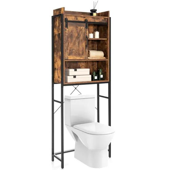 Costway Over-The-Toilet Storage Cabinet Bathroom Organizer w/ Sliding Barn Door Rustic Brown/Espresso/Grey {9}