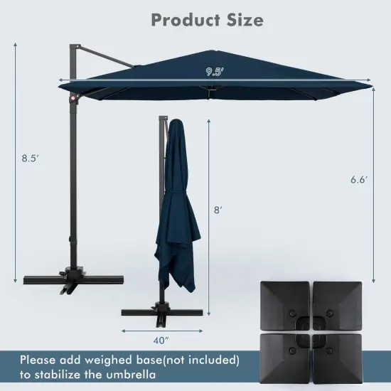 Costway Patio 9.5FT Square Cantilever Offset Hanging Umbrella 2-Tier 360&deg; Outdoor Beige/ Coffee/Navy/Gray {3}