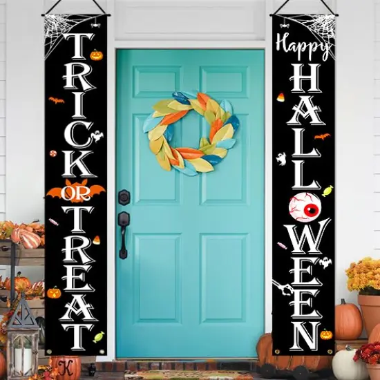 Halloween Decorations Indoor Outdoor TRICK OR TREAT Happy HALLOWEEN Banner Porch Welcome Sign Decor for Home Door Wall Party {2}