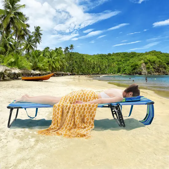 Costway Beach Chaise Lounge Chair with Face Hole Pillows & 5-Position Adjustable Backrest {4}