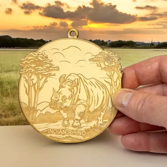 Ornament - Indian Rhino Raw wood {5}