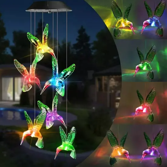 Solar Color Changing LED Hummingbird Wind Chimes Home Garden Decor Light Lamp {2}