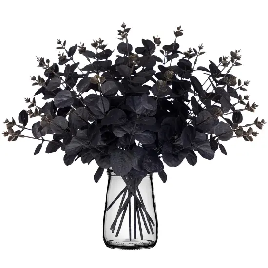 14PCS Black Halloween Decor Artificial Flowers Bulk - Eucalyptus Stems Branches Decorations for Table Indoor Centerpieces {1}