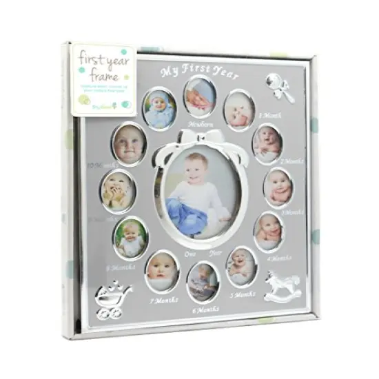 tiny ideas Baby's First Year Picture Frame, 0-12 Month Baby Pictures, Newborn Baby Registry, Classic Gender Neutral Nursery Decor, Silver {2}