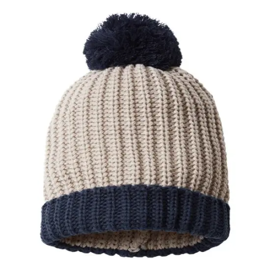Richardson&reg; Chunky Cable Beanie Stone/ Navy {7}
