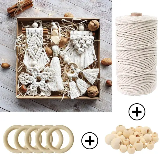 119 Pieces Macrame Kits for Starter 3mm x 109Yards Natural Cotton Macrame Cord with 100pcs Wooden Beads,10pcs Wooden Rings,Wooden Sticks,Metal Rings,S Hooks Macrame Supplies for Plant Hangers {6}