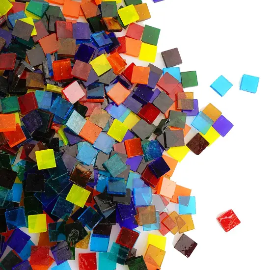 Transparent Square Glass Mosaic Tiles Pieces Stained Glass for Crafts, Mixed colors and Patterns, 500g/1.1lb {3}