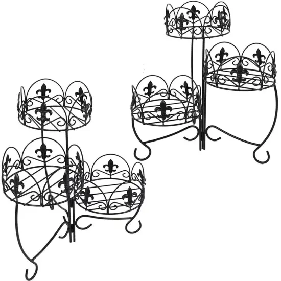 Black Iron French Lily 3-Tiered Plant Stand - 22 in - Set of 2 {4}