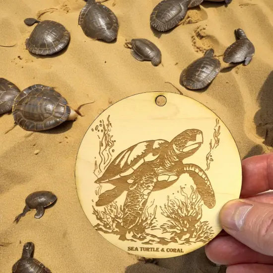 Ornament - Sea Turtle and Coral Raw Wood {2}