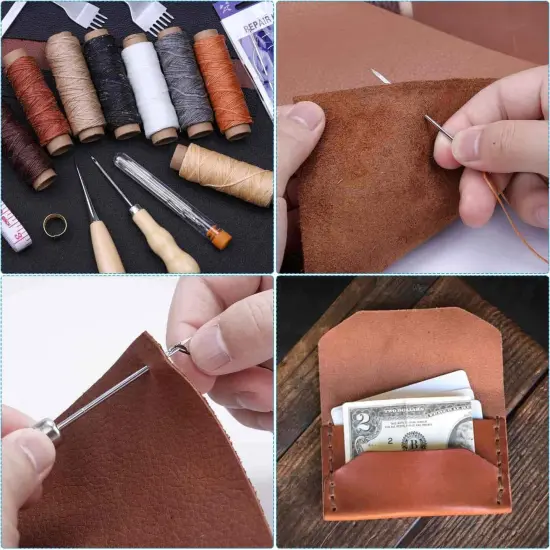 35 Pieces Leather Stitching Pouch Kit with 4mm Prong Sewing Hole Punch, Leather Sewing Tools, Waxed Thread and Large-Eye Stitching Needles for Beginner Leather Sewing Working Crafting Projects {6}
