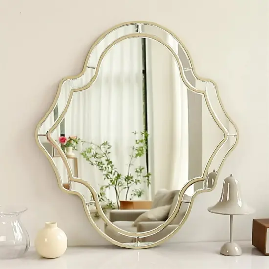 35'' Creative Auspicious Clouds Shape Wall Mirror Golden Rim Decor Accent Mirror {1}