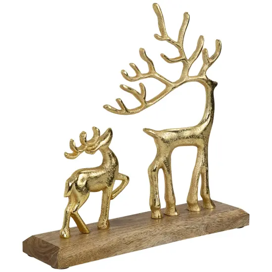 Northlight Reindeer and Fawn Metal Christmas Figure - 10.25" - Gold {6}