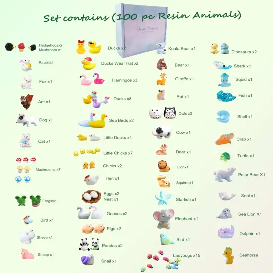 100 Pieces Mini Resin Animals Figures Set for Miniature Garden Decor - Slime Charm for Craft - Tiny Resin Animal {3}