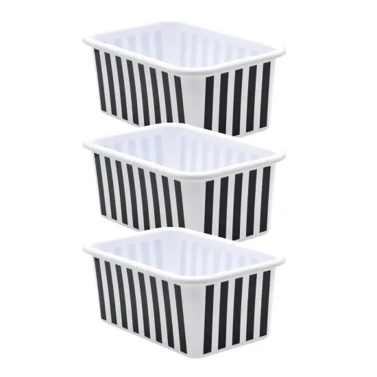 Black and White Stripes Small Plastic Storage Bin, Pack of 3 {1}