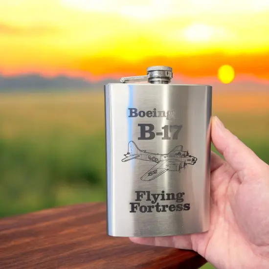 8oz B-17 Flying Fortress Stainless Steel flask Laser {6}