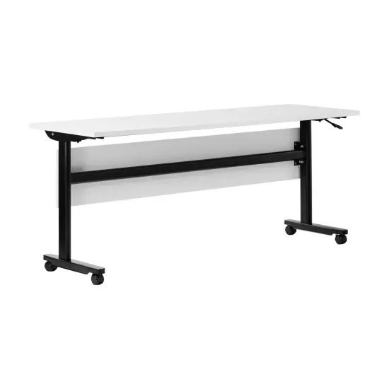 Emma and Oliver Hahn Heavy-Duty Flip Top Training Table with Nesting Design, Privacy Panel, T-Legs, Tabletop, Metal Frame WhiteTop/BlackFrame {2}