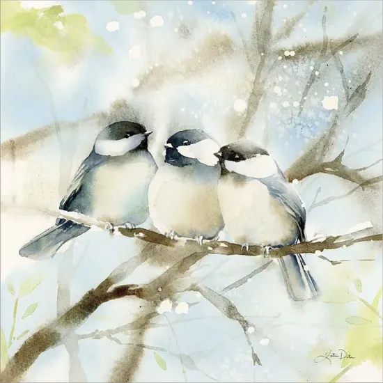 Three Chickadees in Spring Sq by Katrina Pete 12" x 12" Canvas Wall Art {2}
