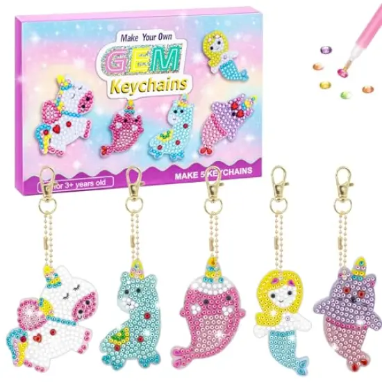 Arts and Crafts for Kids Ages 8-12 - Diamond Painting Kits - Gem Art Keychains Paint by Numbers Kit - Best Tween Girls Gifts Ideas - Kids Diamond Art - Art Supplies for Girls Toys Ages 4 5 6 7 8 9 10 {1}