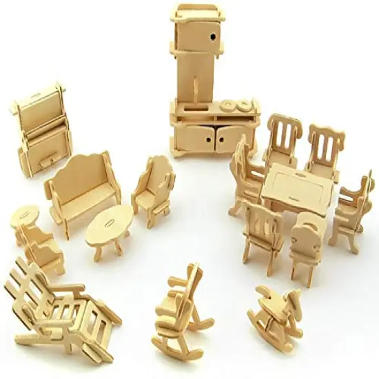 3D Wooden Dollhouse Furniture Puzzle DIY House Room Miniature Furniture Sets Puzzle Gift for Kids {3}