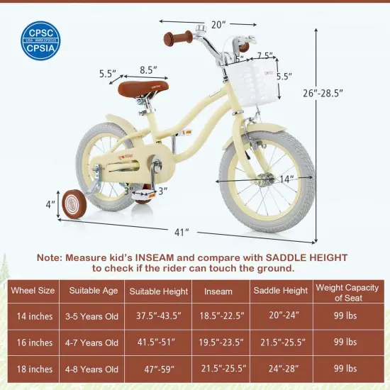 Costway 14'' Kid's Bike with Removable Training Wheels & Basket for 3-5 Years Old Pink/Blue/Green/Beige/Purple/Light Blue {3}