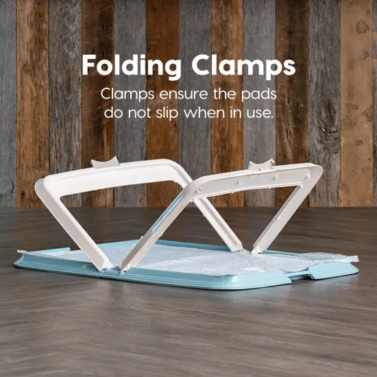 IRIS USA Pee Pad Holder, Fits 23.5"x35.5" or Larger, XL, Marking and Leg Lifting Dog Pad Hoder, Foldable, Secured Latches, Non-Skid Rubber Feet, High Polish Finish for Easy Cleaning, Blue {4}