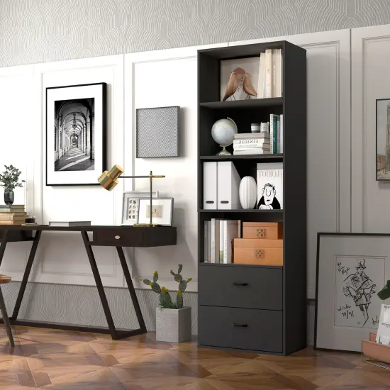 Costway 6-Tier Tall Bookshelf Freestanding Modern Bookcase Black Storage Cabinet White/Black {2}