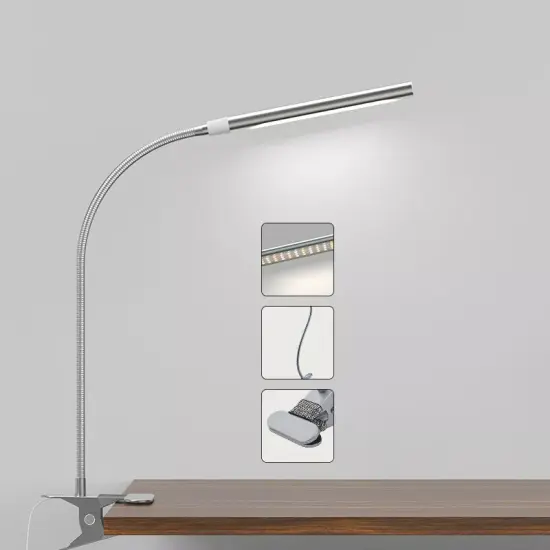 USB Clip-On Led Desk Lamp Dimmable Metal Gooseneck Adjustable Brightness Light {5}