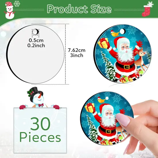 3 inc Round Sublimation Ornament Blanks, 30 Pieces - For Christmas Tree Decor and DIY Crafts (3 inches) {1}