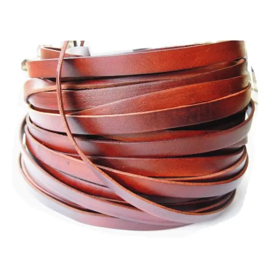 5 Yards 10mmx2mm Genuine Cow Hide Flat Leather Srip, 10mm Wide Real Leather Craft for Jewelry Making LeatherRush (Brown) {2}