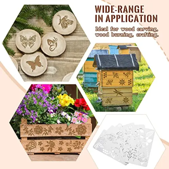 6 Pieces Mixed Metal Stencil Wood Stencil Templates Stencils for Journaling Wood Burning Stencils for Wood Carving Drawing Engraving Scrapbooking Journal Craft DIY(Plant Style) {4}